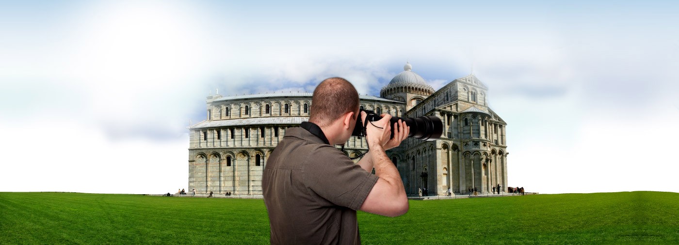 Man taking photo of political building